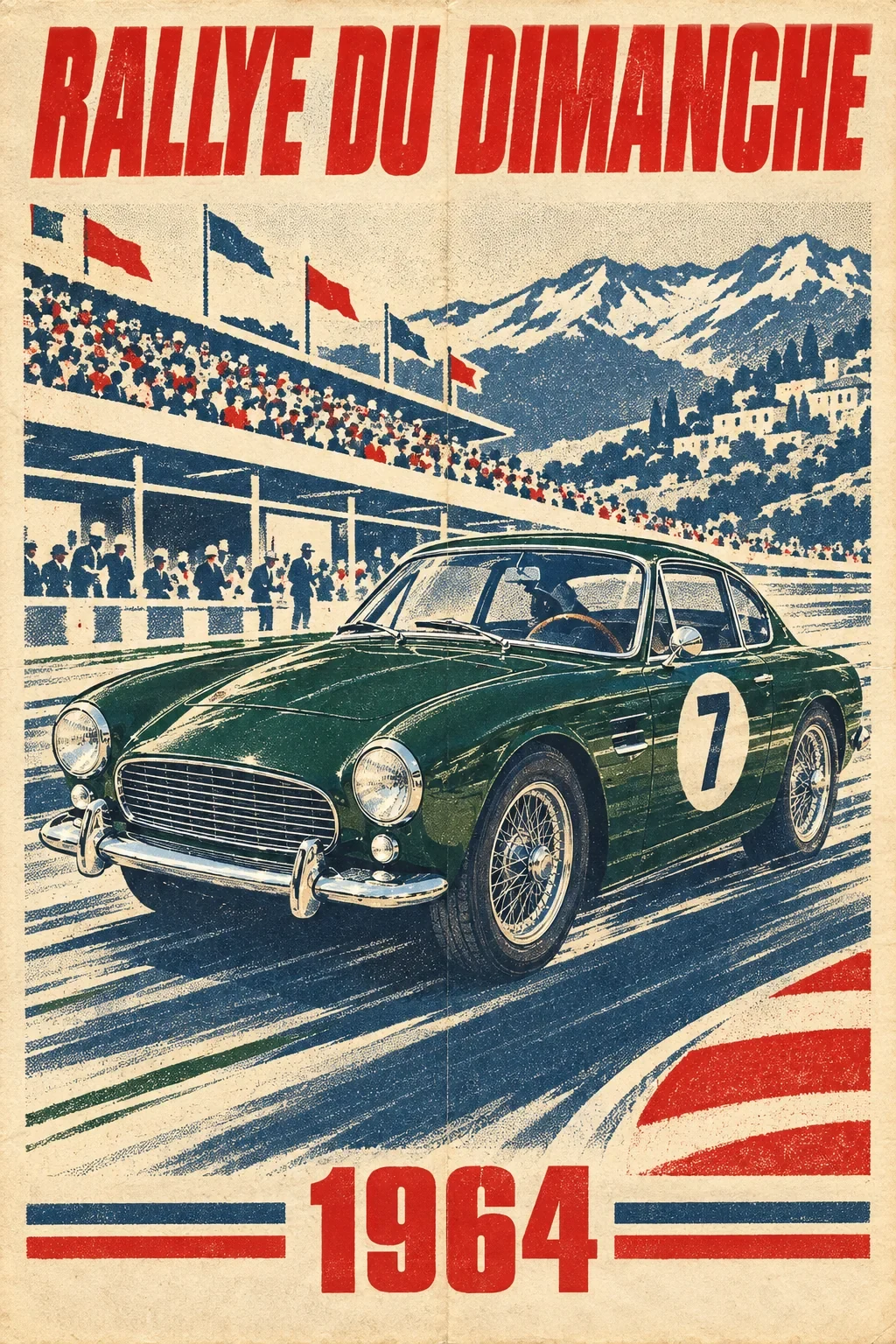 The same coupe as a 1960s race poster with number 7